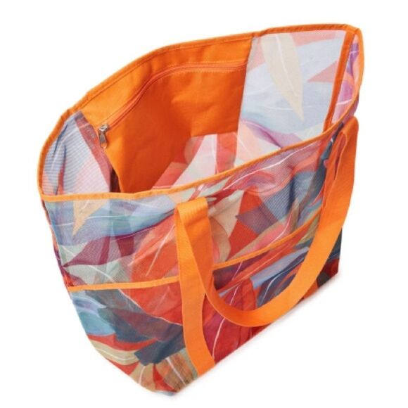 Orange Tropical Printed Mesh Tote Bag - Picture 4 of 5